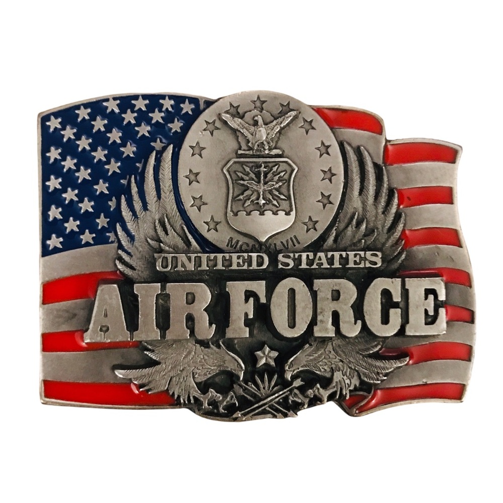 Siskiyou 1991 United States Air Force Pewter Enamel Belt Buckle Flag Seal Eagles